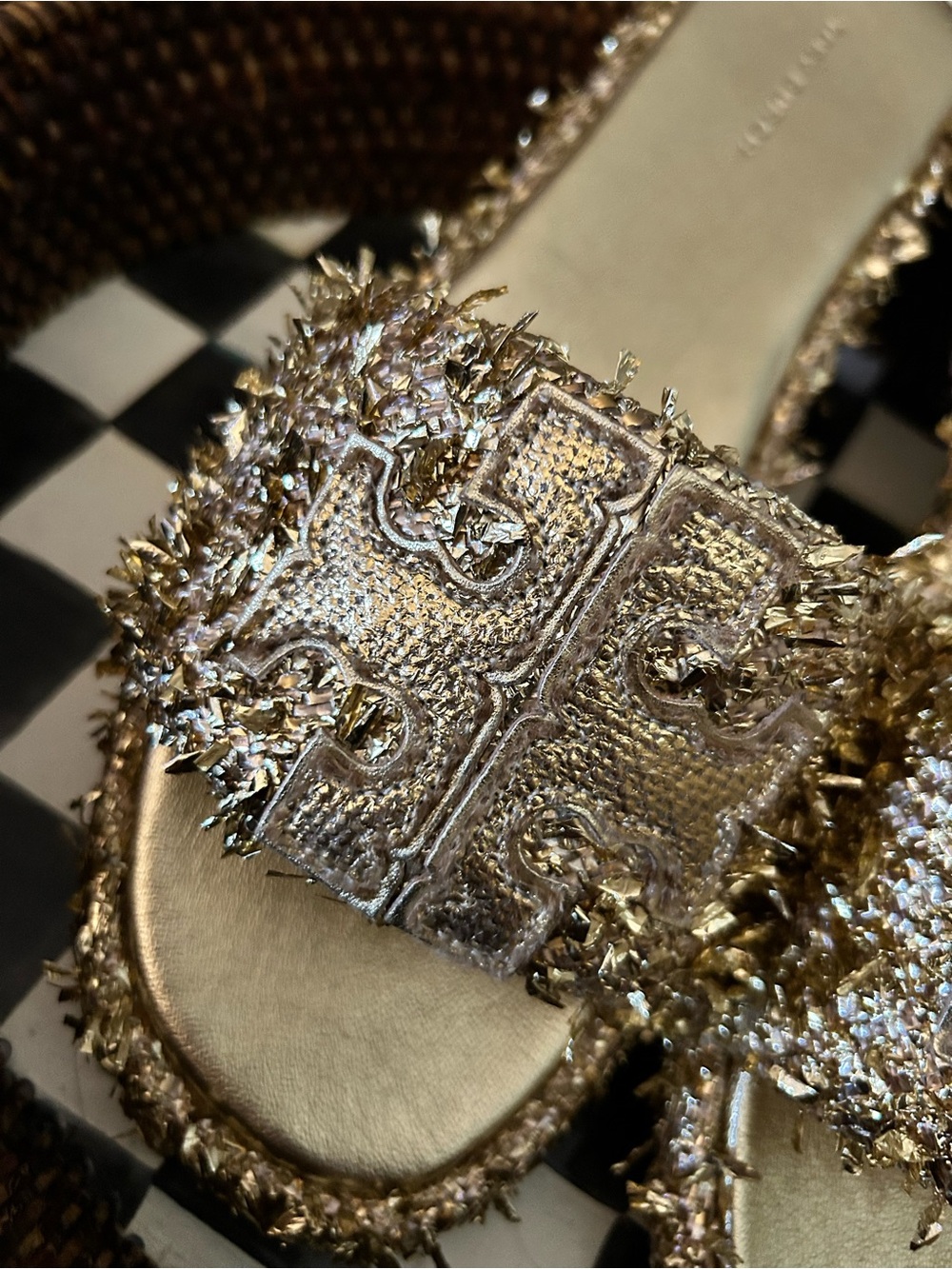 Tory Burch Metallic Gold Sandals with Embellished Trim size 8.5 RARE/sold out